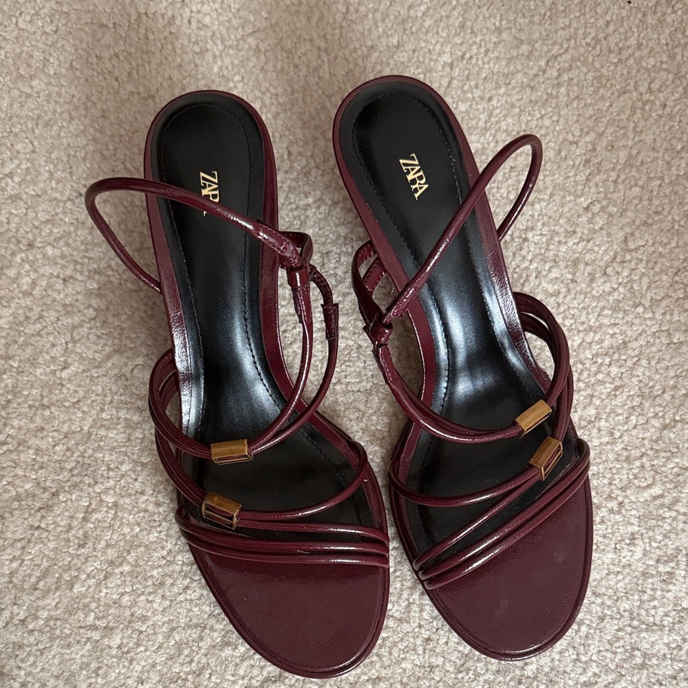 Zara Women's Dark Red Strappy Heels